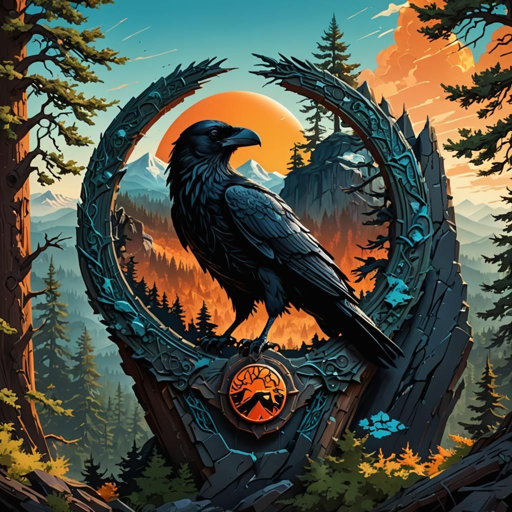 Entrance to Hell Logo with Raven and Mountain