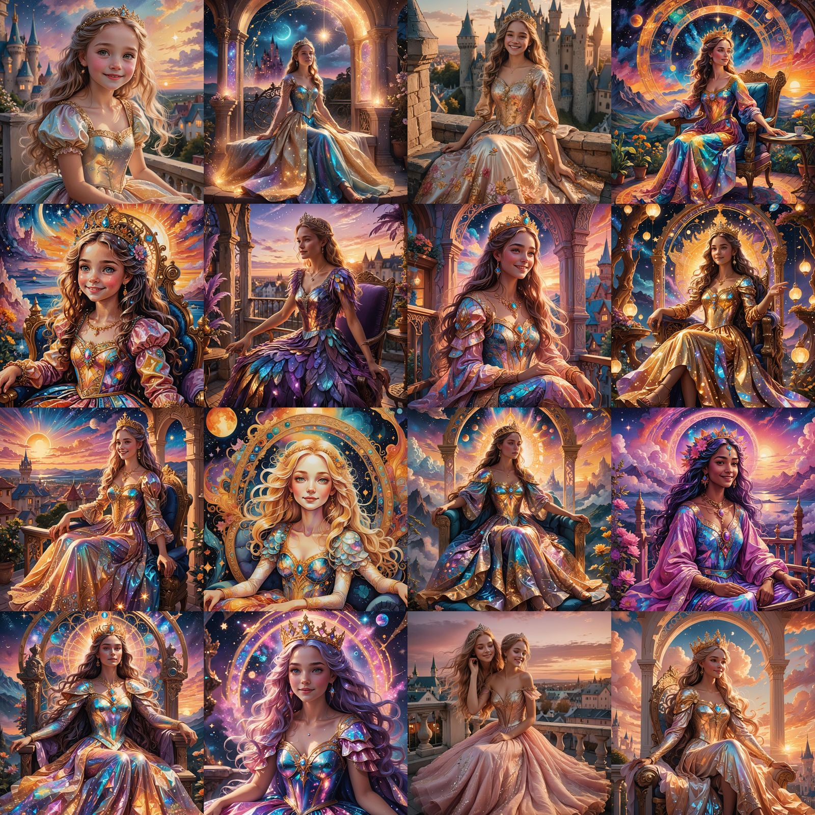 Fairytale sitting on her sit proudly with a adorable smile.Her dress is like a princess having palaces in the background...