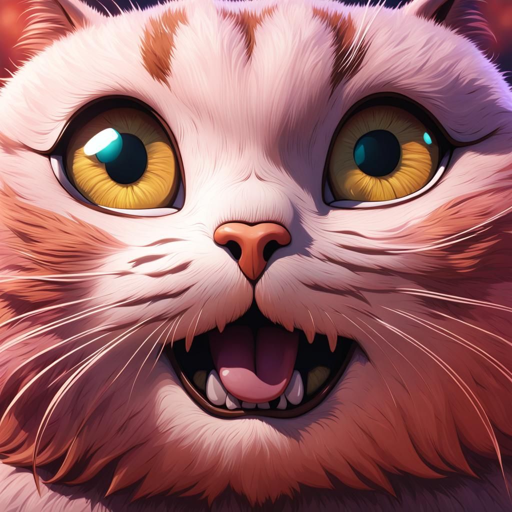 Cartoon Cat Face Close-up in Detailed Painting