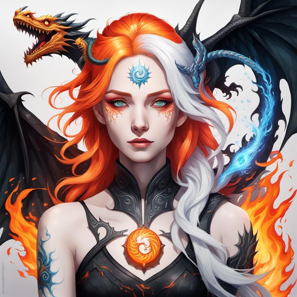 Fire and Ice Elementalist in Anime Style