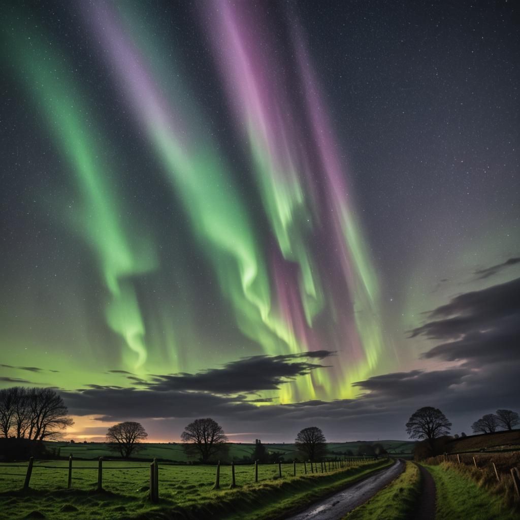 Hyperrealistic Yorkshire Northern Lights in Cinematic Style