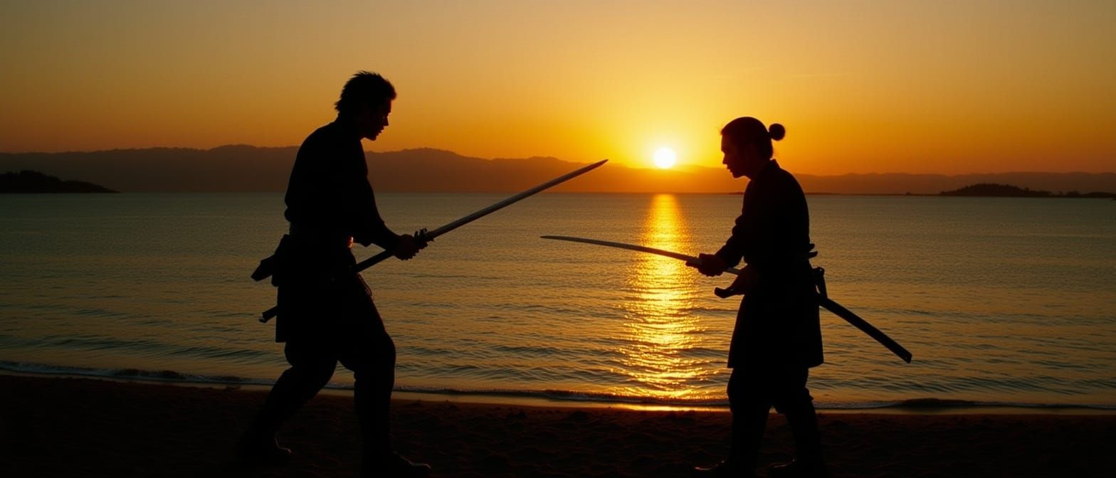 Epic Samurai Duel at Sunrise in Film Style