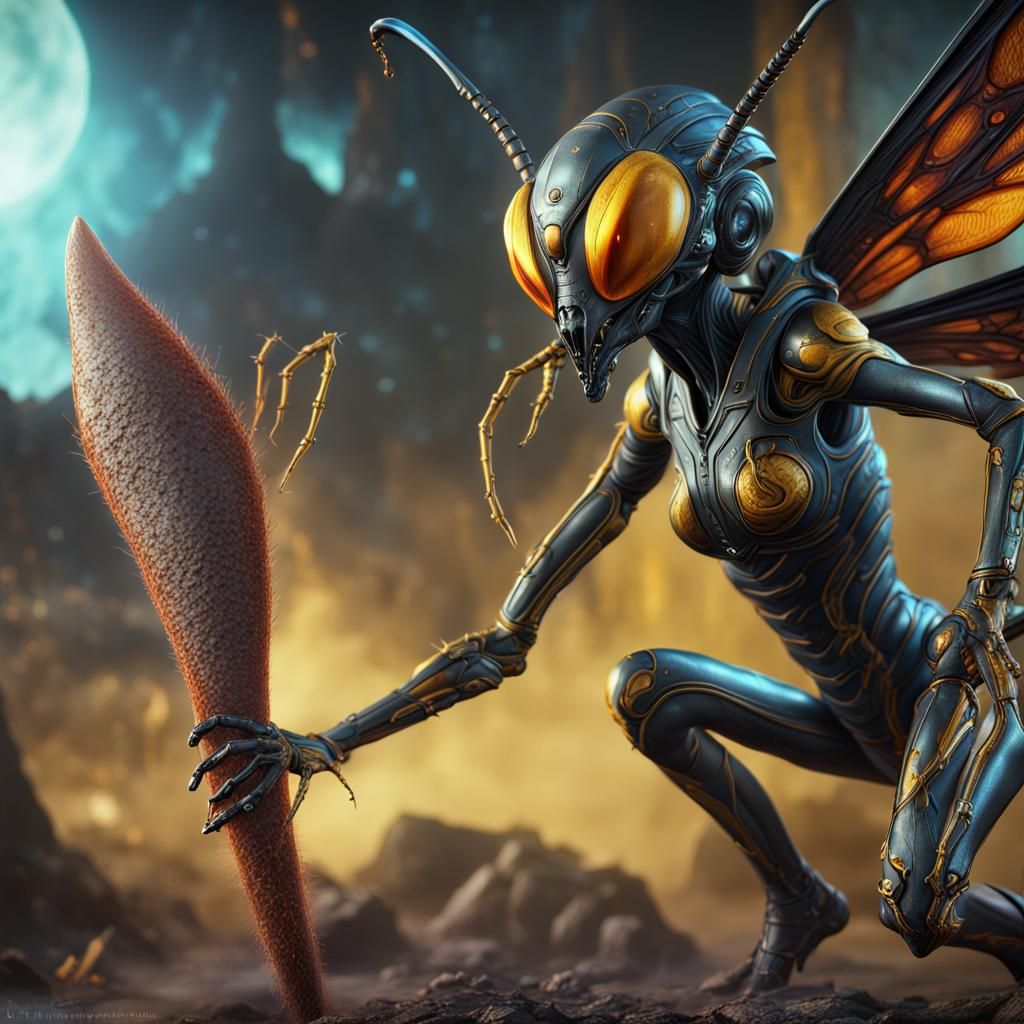 Eldritch Wasp Alien Female in Detailed Matte Painting