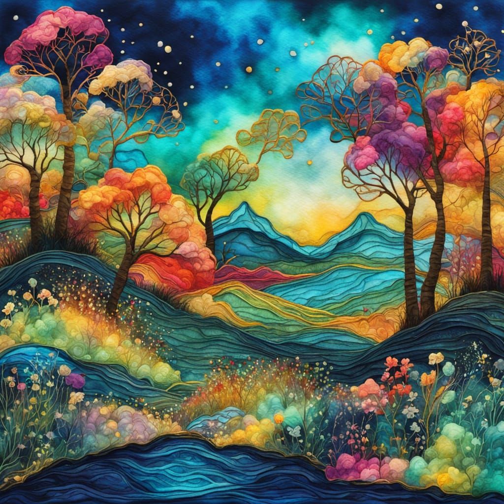 Luminous Fantasy Dream in Alcohol Ink Style