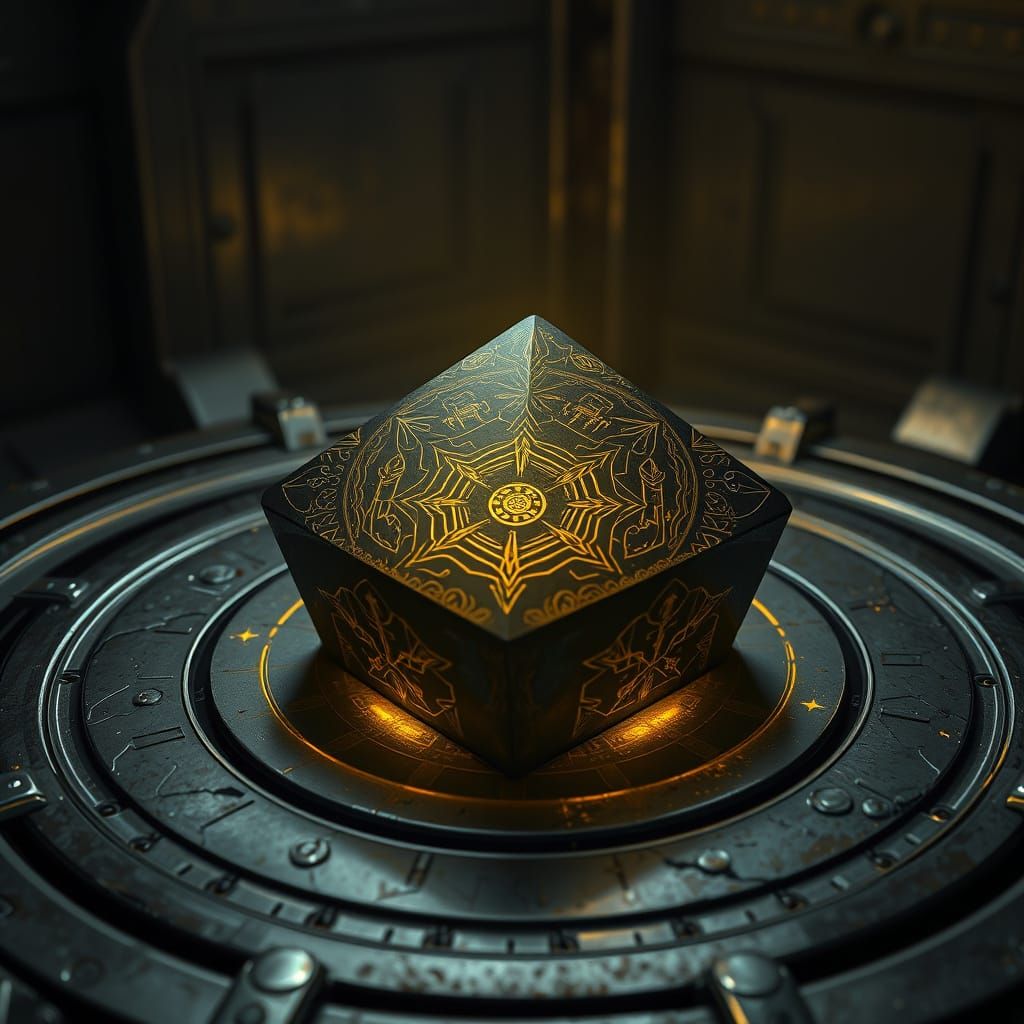 Surreal Dark Bronze Prism Holocron Illuminates War Room Holo...