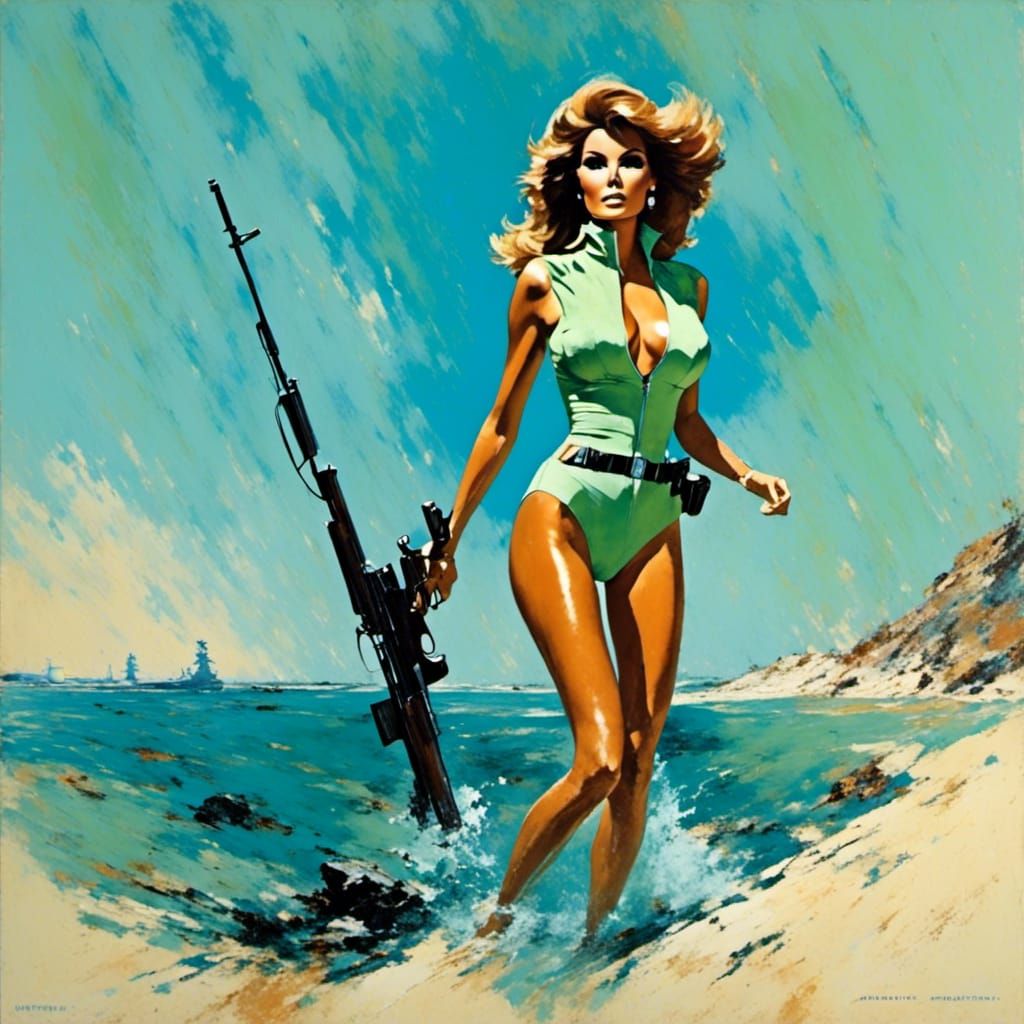 Confident Underwater Raquel Welch in Futuristic Jumpsuit