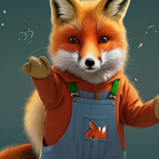 Fox in Overalls: Watercolor Illustration