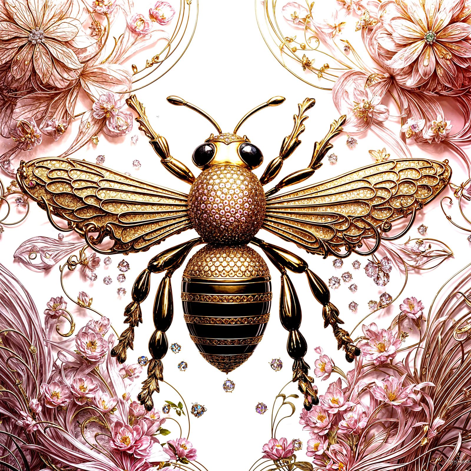 Elegant Cloisonné Bee in a Pink Gold Paradise