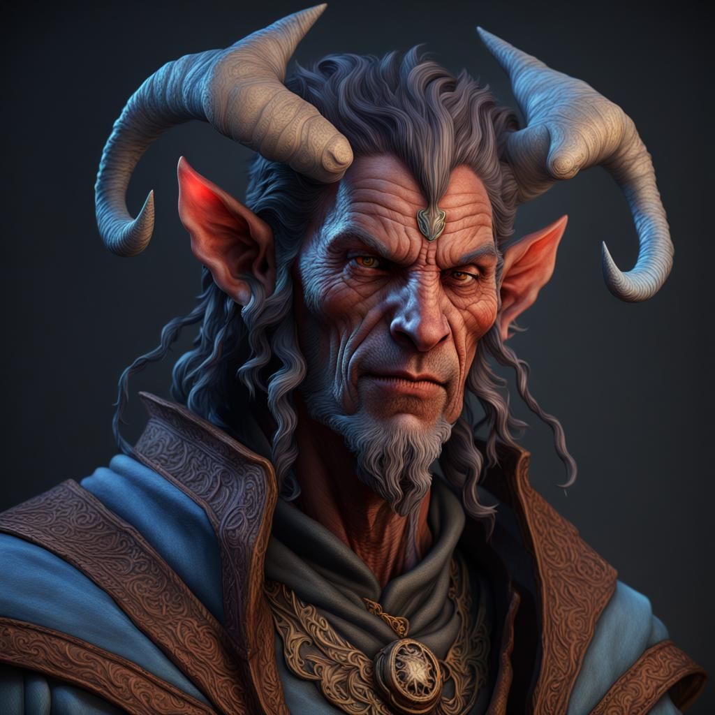 Grizzled Tiefling Wizard