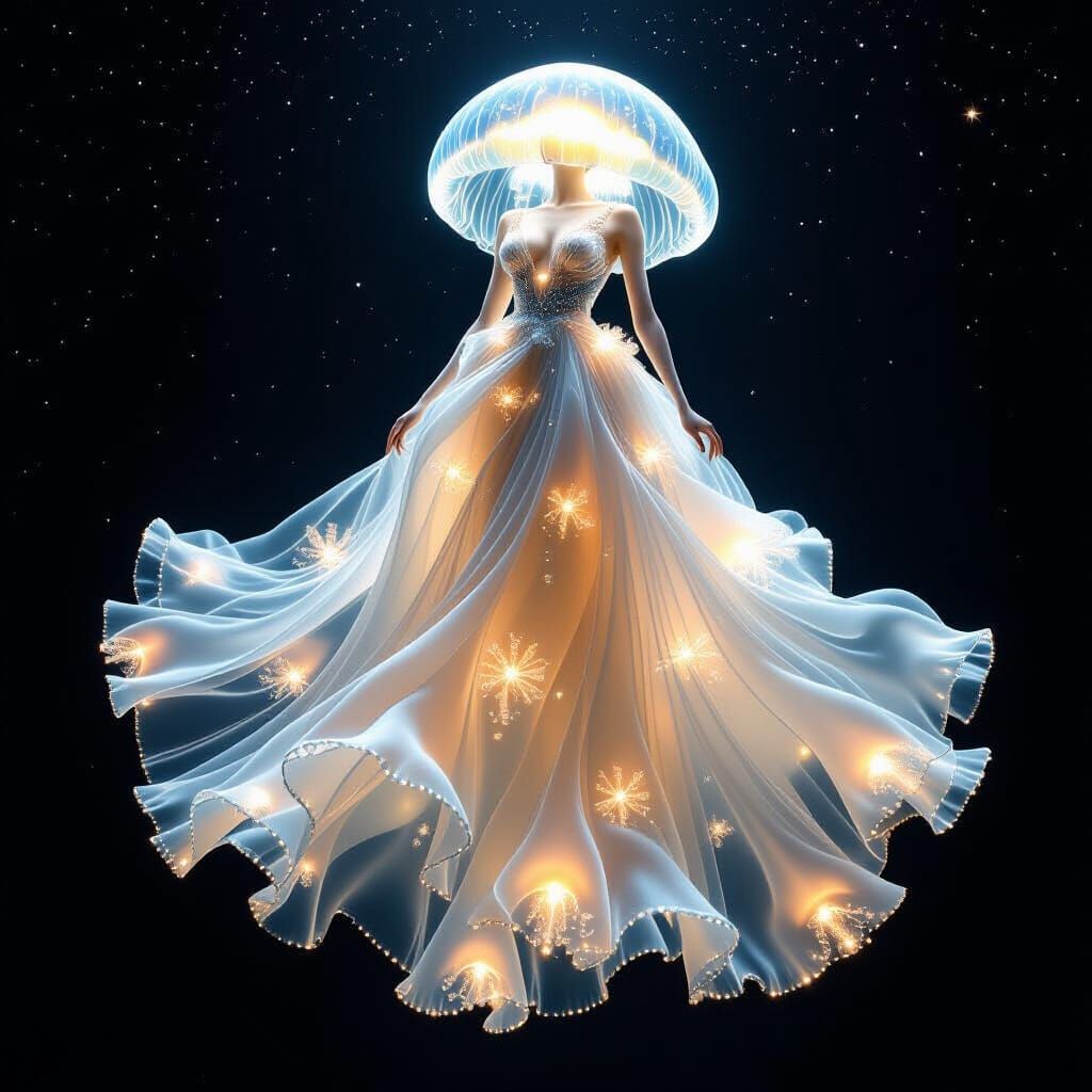 Jellyfish Dress Floats in Space: Hyperrealistic Art