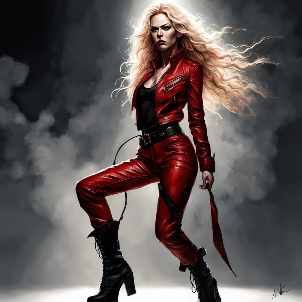 Angela Gossow Caricature in Red Jumpsuit, Heavy Metal Art