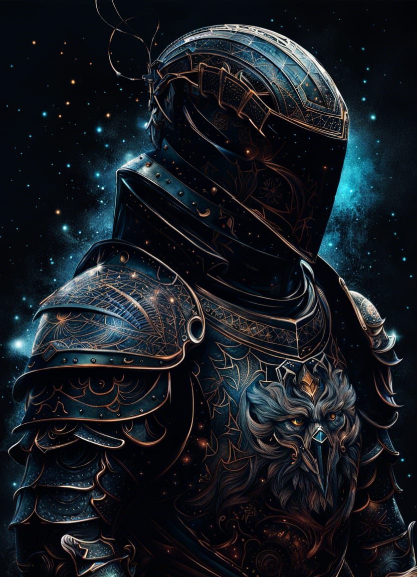 Galactic Knight in Black Armor: Digital Art