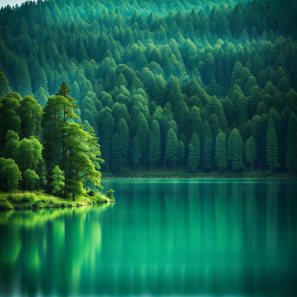 Blue Lake and Green Forest Photography