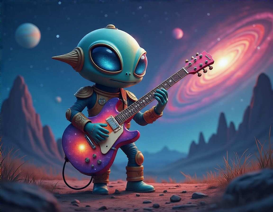 Galactic Guitar Serenade by Alien in Pixar Style