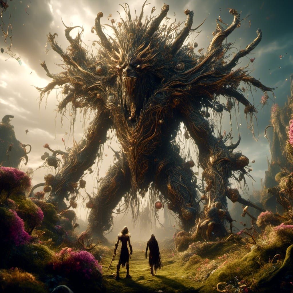 David and Goliath in Surreal Filigree Style