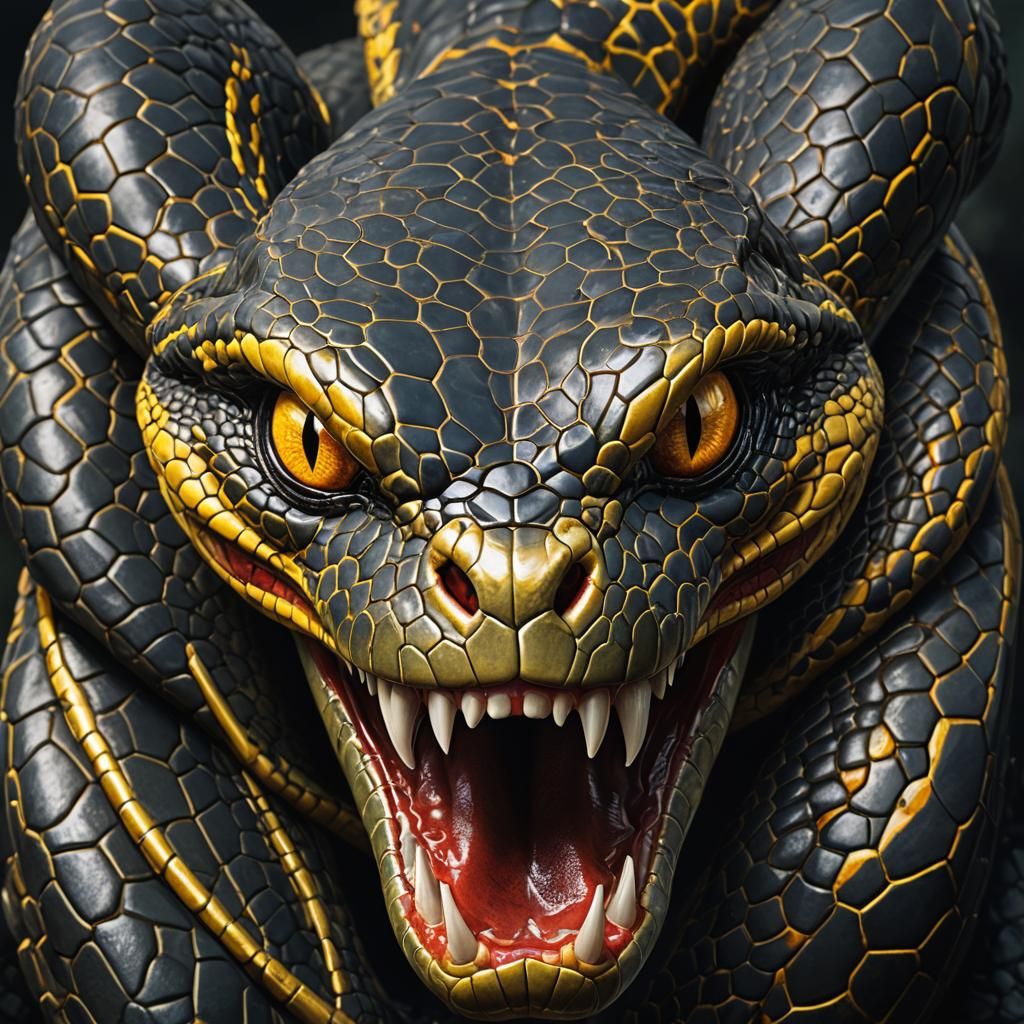 Hyperrealistic King Cobra Head in Dark Fantasy Style