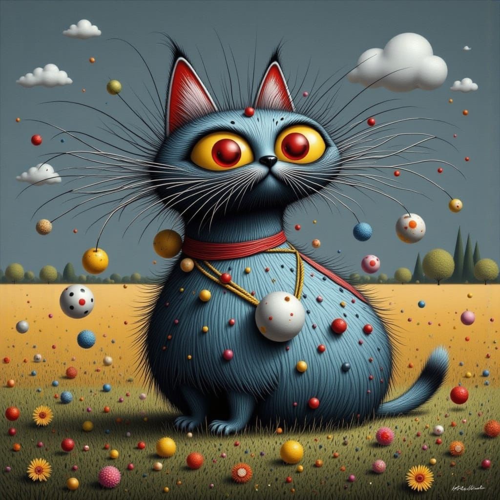 Whimsical Cats in a Blood Orange Dreamscape