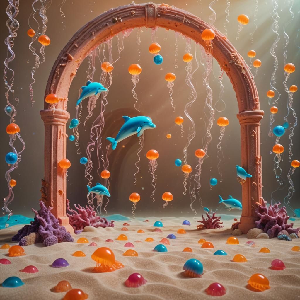 Neon Jellyfish Gummies Under Coral Archway