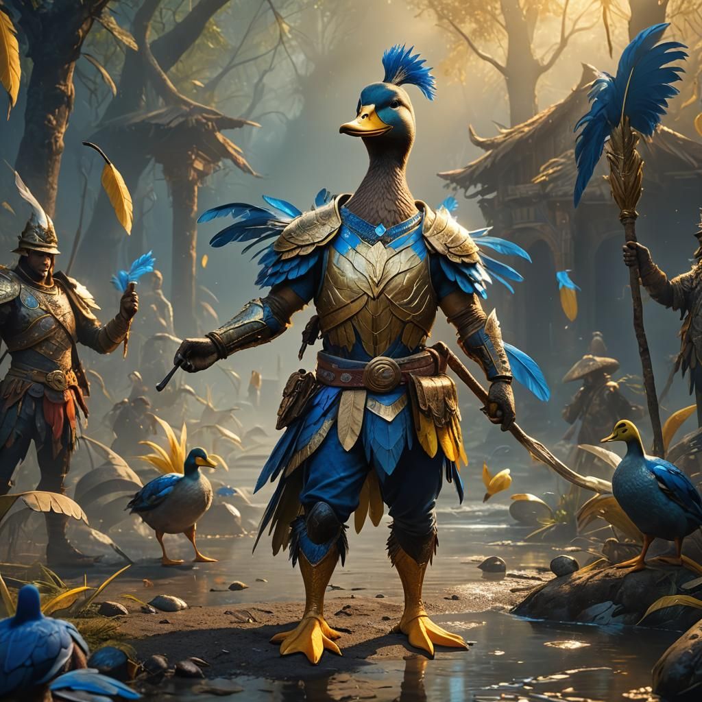 Heroic Duck Warrior in Fantasy Art Style