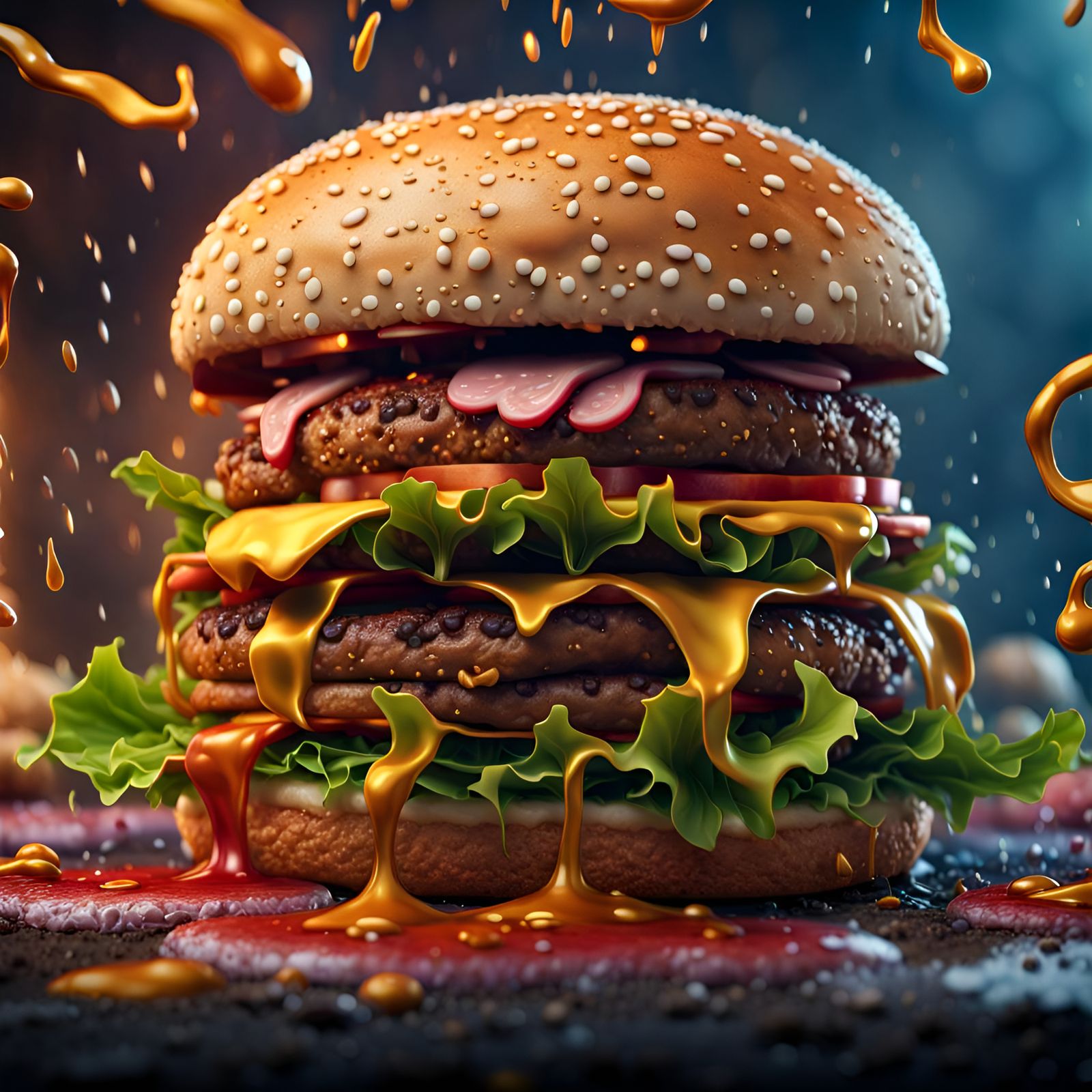 Hyperrealistic Hamburger Concept Art in 8K