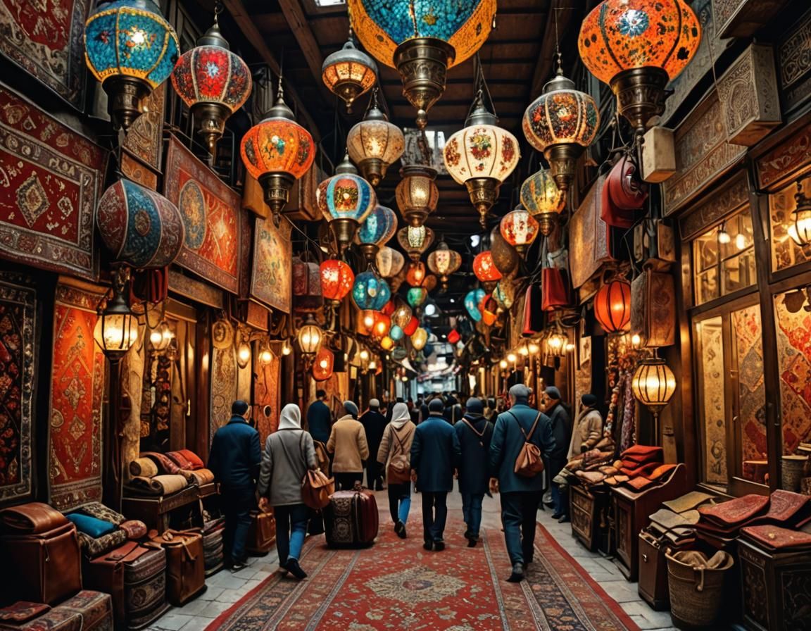 Bustling Souk in Istanbul: Hyperrealistic Market Scene