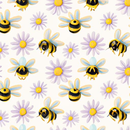 Pastel Bumblebees and Daisies in Digital Art