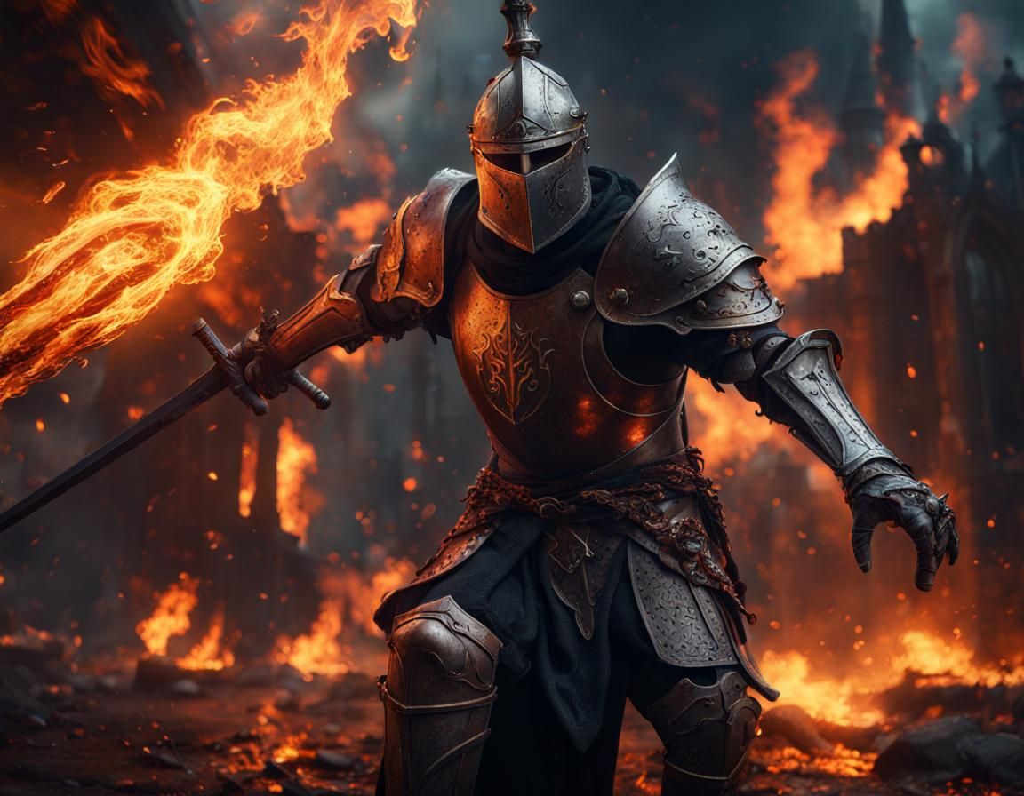 Epic Battle Scene: Pagans Attack Knights in Flames