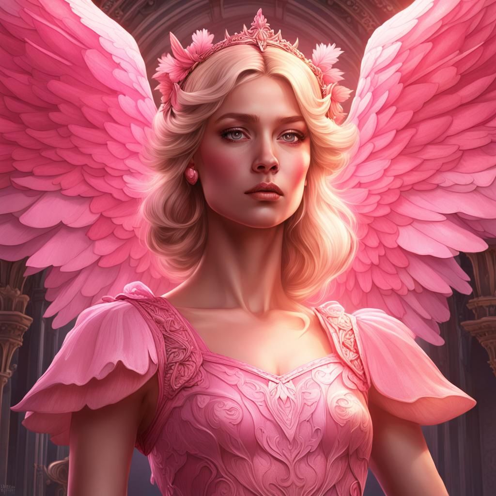 Pink Dress and Wings: Hyperdetailed Portrait