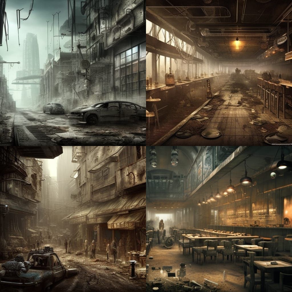 Dystopian Post-Apocalyptic Restaurant: Digital Matte Paintin...