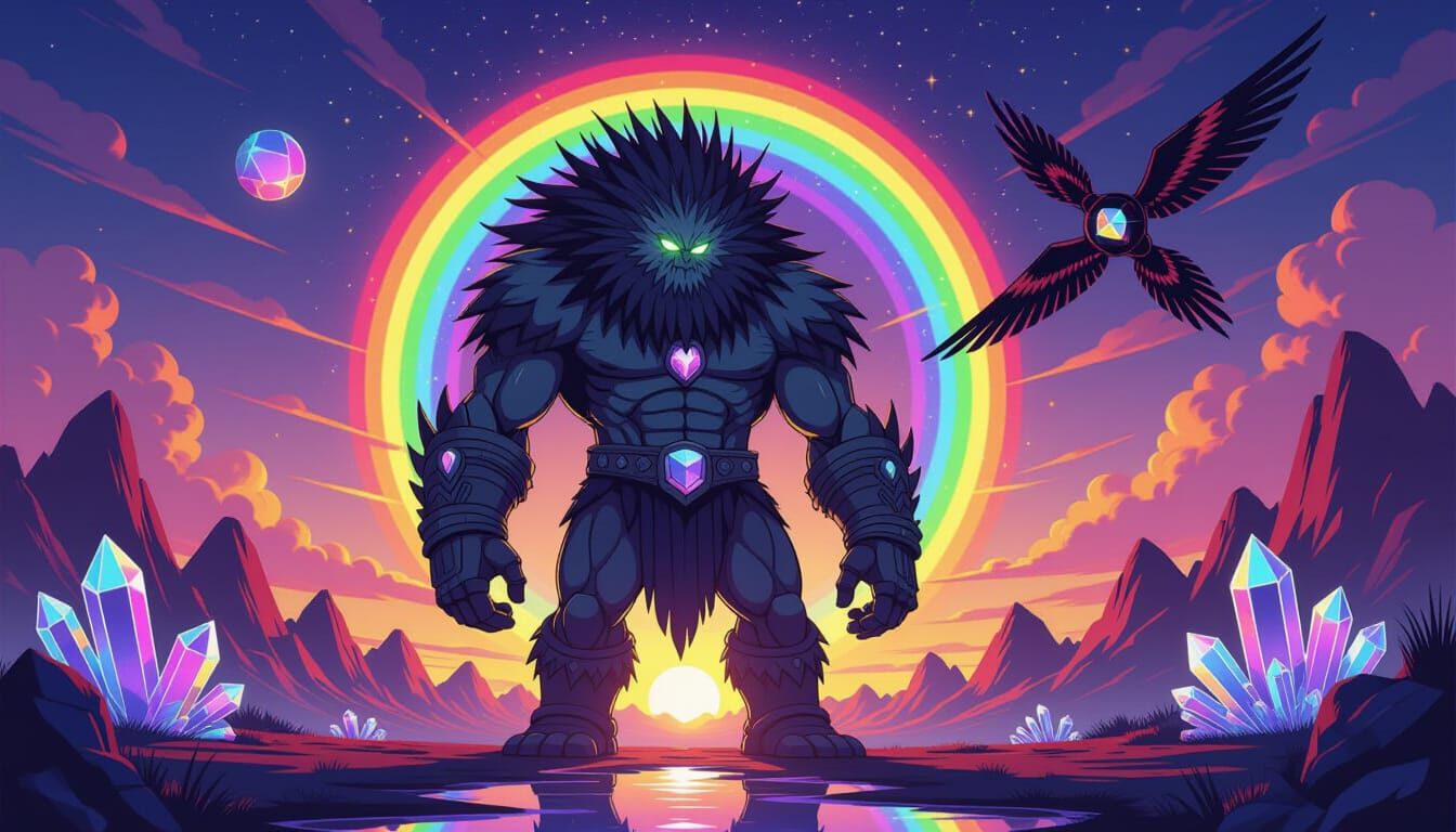 Titan in Astral Landscape: Anime-Inspired Digital Illustrati...