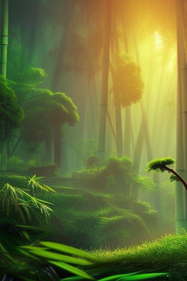 Pandas in Bamboo Forest: Detailed Matte Painting