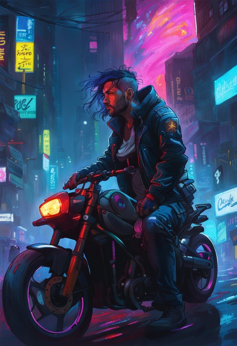Cyberpunk Biker in Neo Tokyo: Hyperdetailed Album Art