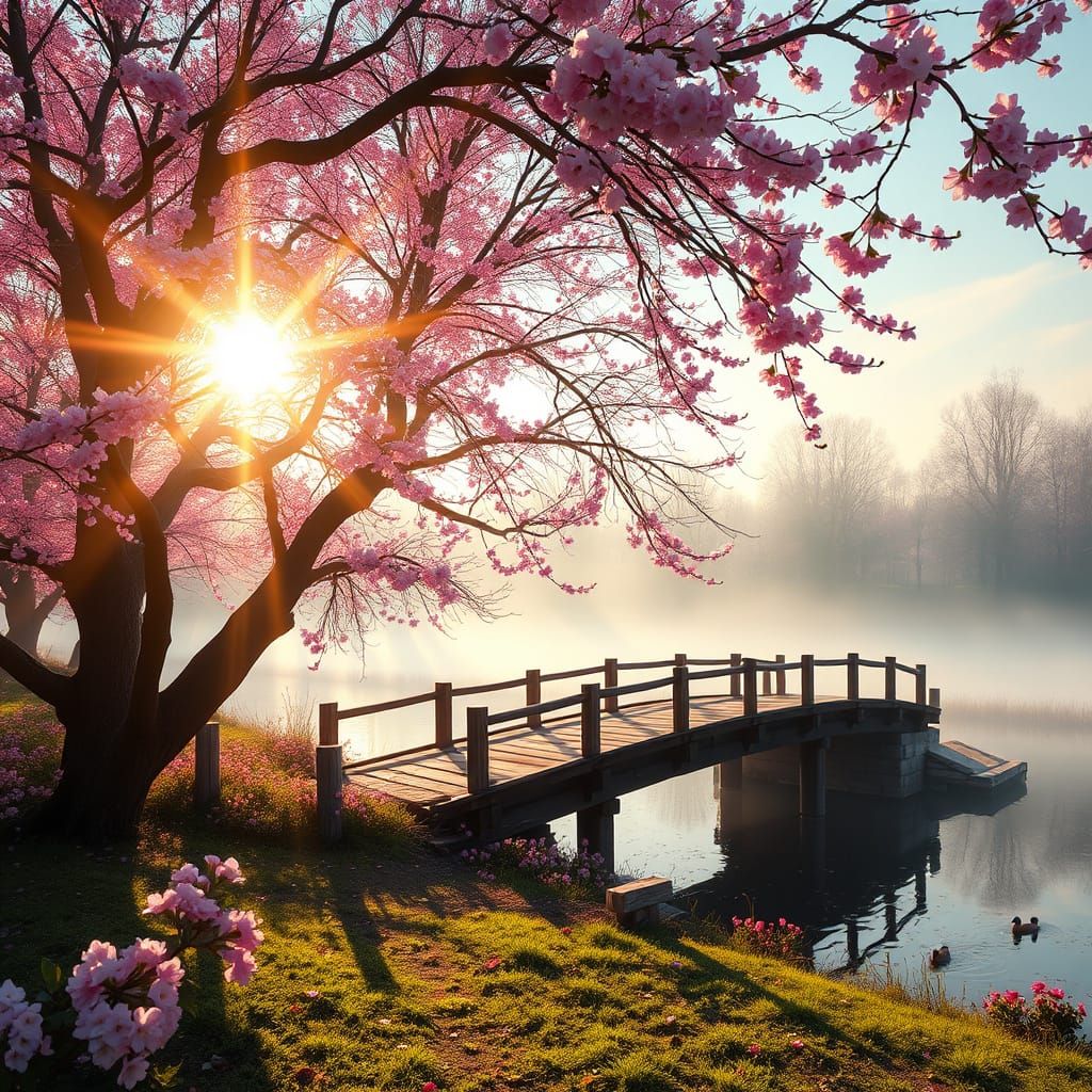 Surreal Spring Landscape with Hyperrealistic Detail