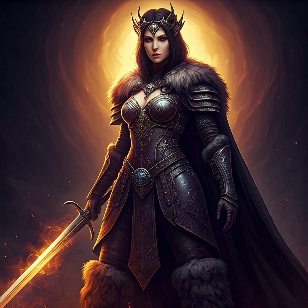 Regal Dark Fantasy Warrior in Leather and Fur Armour