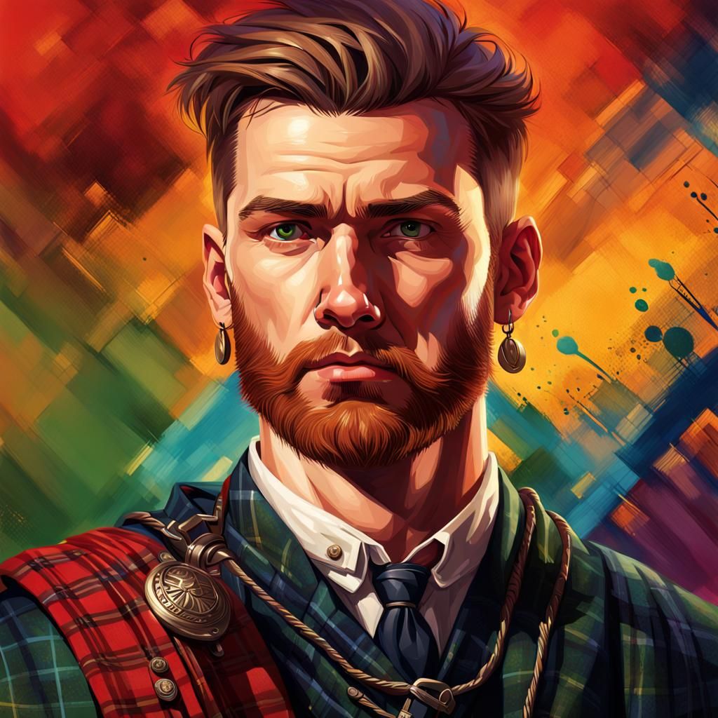 Handsome Scottish Man in Kilt: Hyperrealistic Portrait