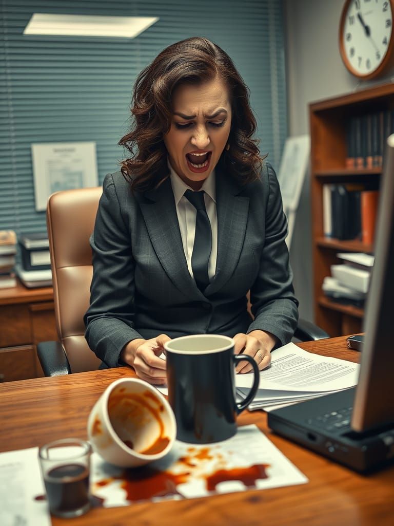 Frustrated Woman Screams Over Spilled Coffee
