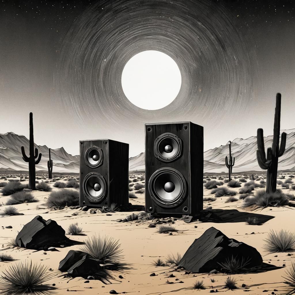 Ink and Pencil Drawing of Ominous Desert Speakers