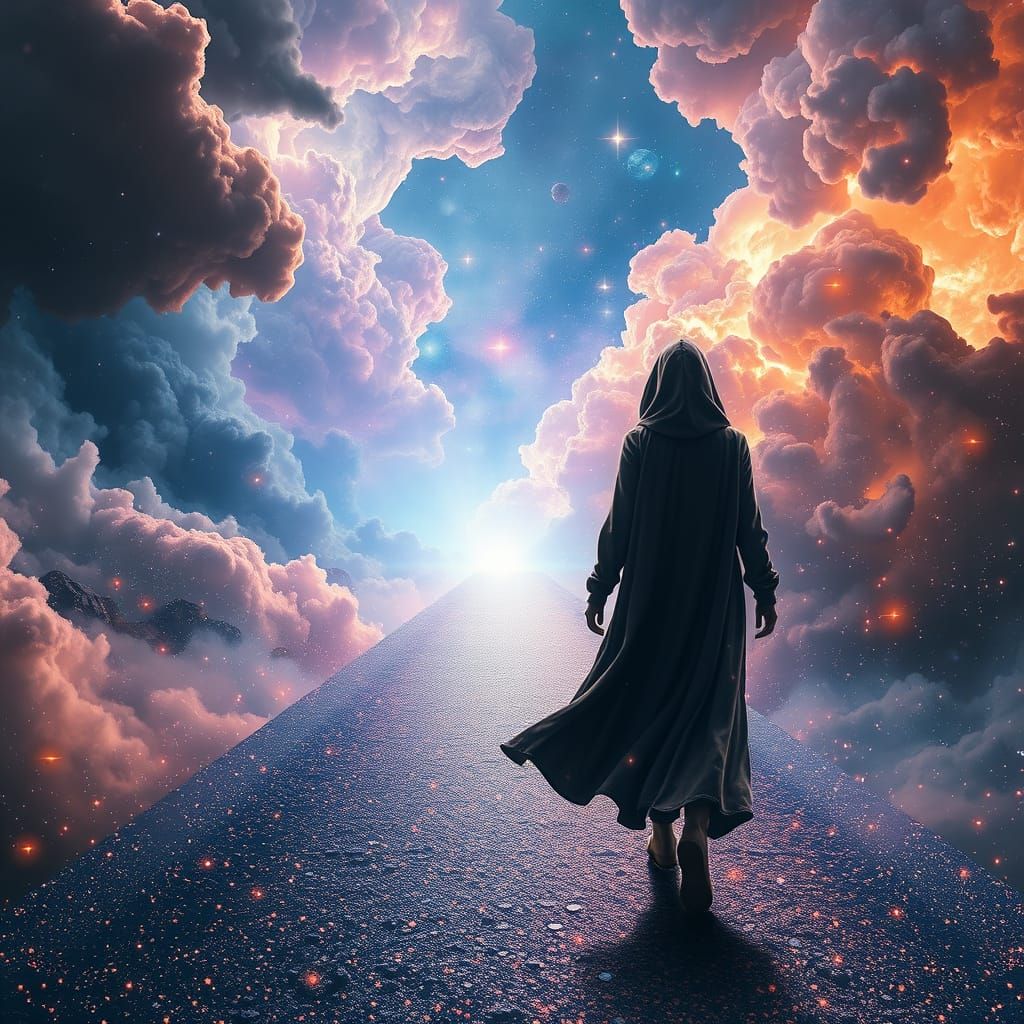 Mystical Woman Walks Through Stardust Gateway