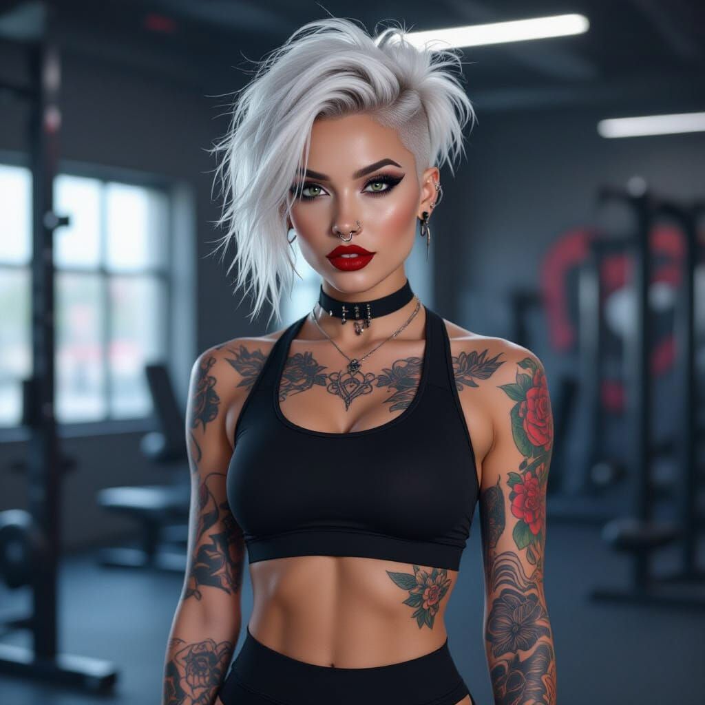 Gothic Cyberpunk Gym Woman in Tamara de Lempicka Style