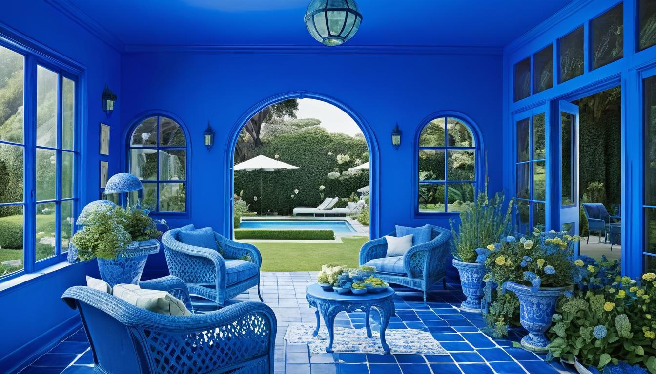 Blue House and Garden in Varied Blue Hues