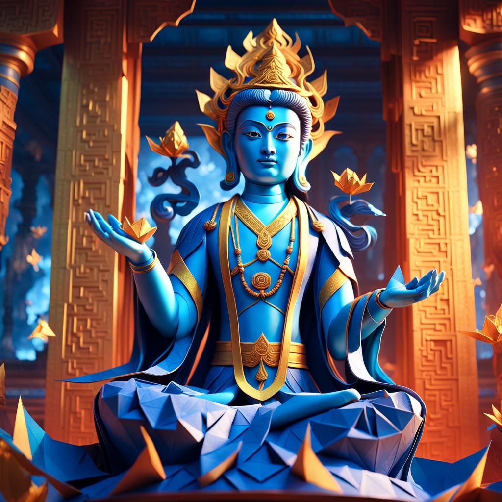 Mystical Origami Manjushree in Tibetan Temple