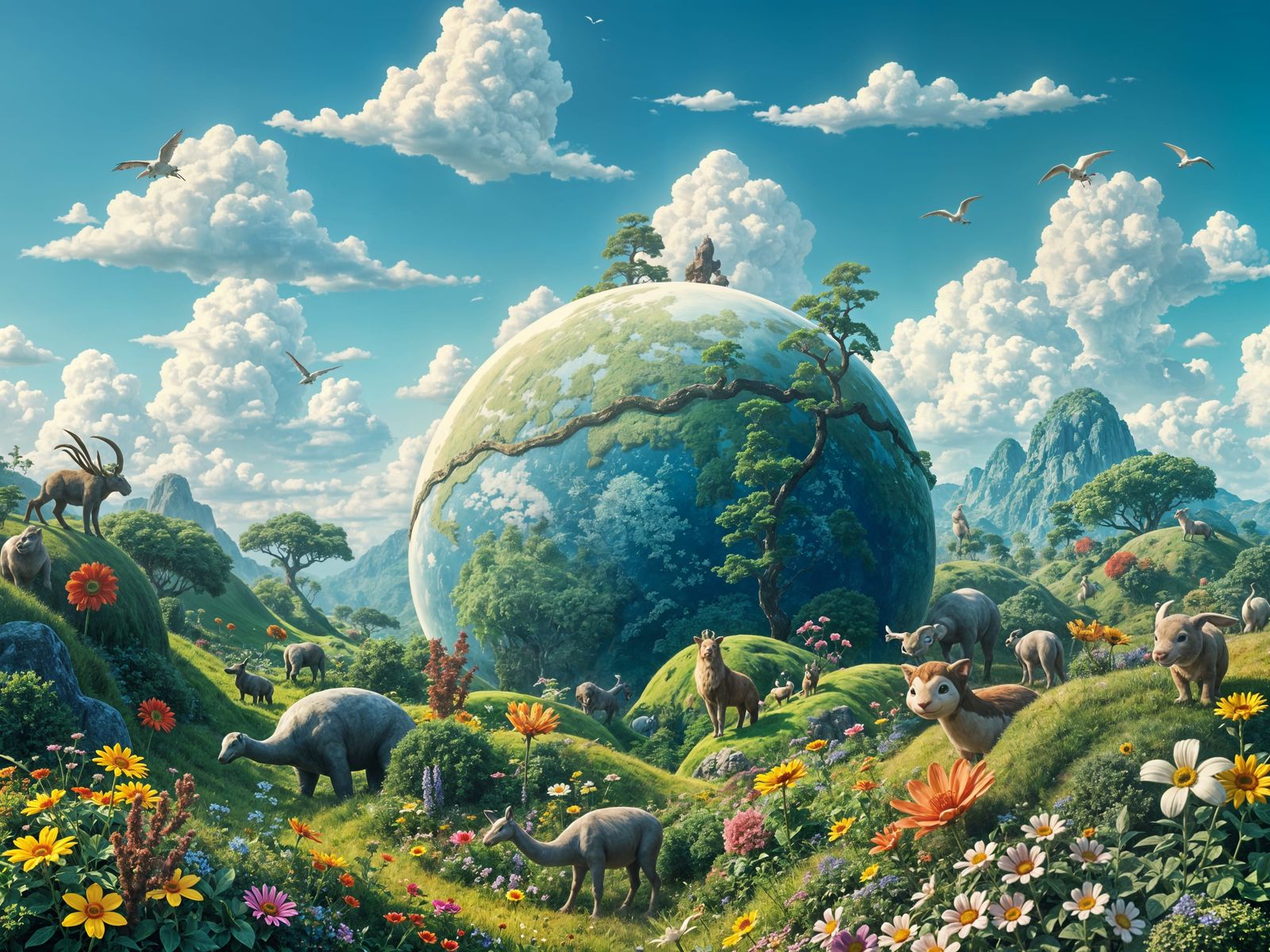 Lush Earth Landscape in Superflat Style