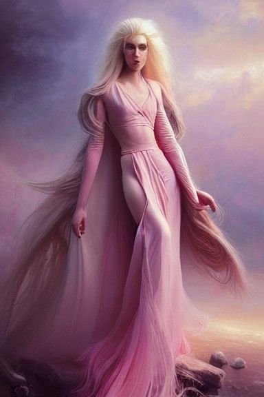 Androgynous Man in Pink Gown, Rococo Art