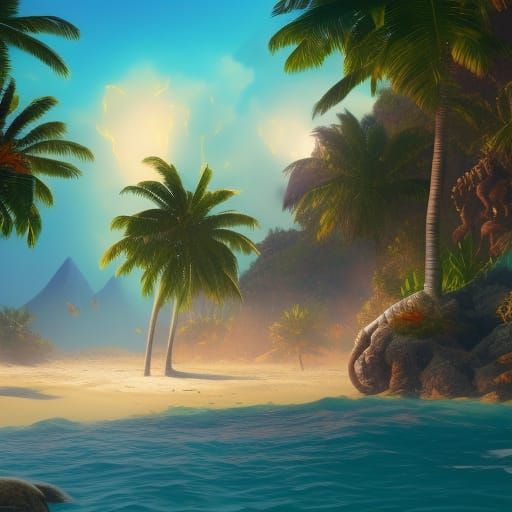 Lush Tropical Beach in Detailed Matte Painting
