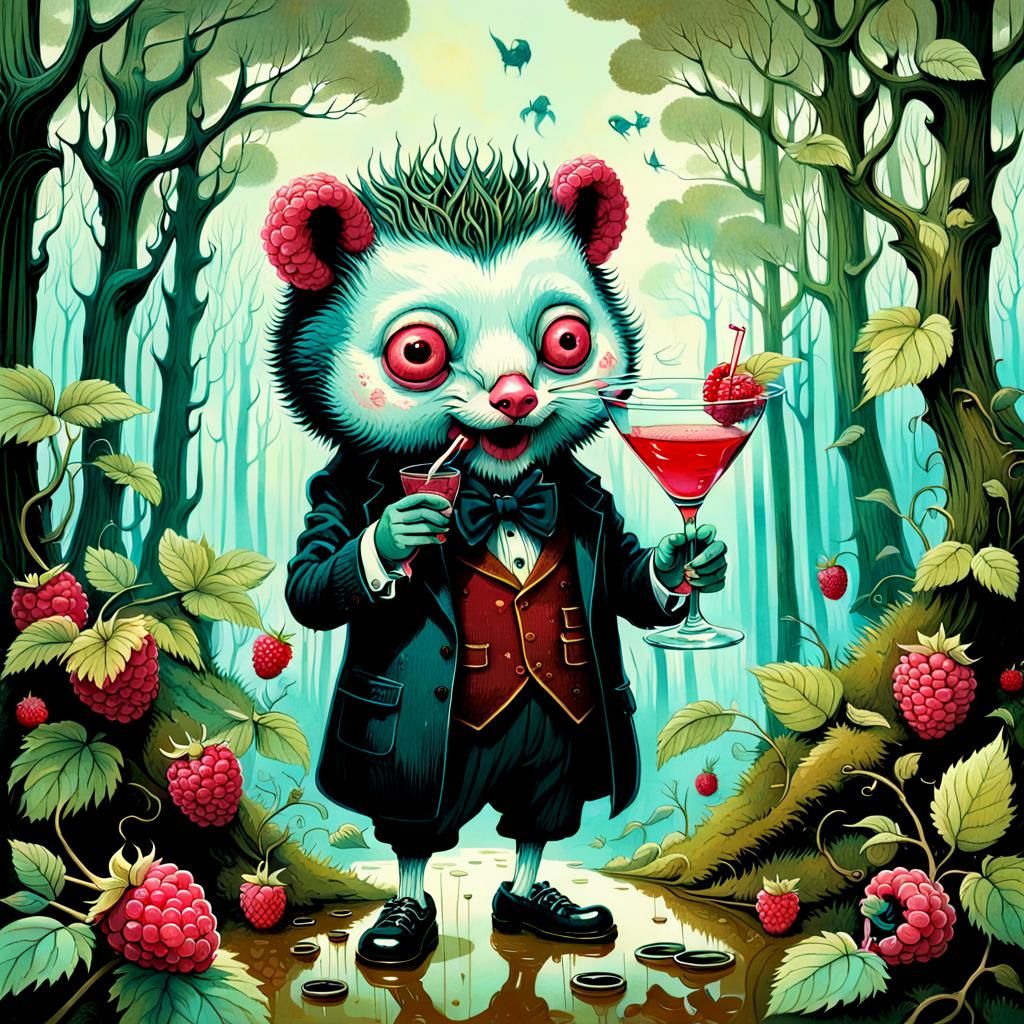 Raspberry Cocktail in Surreal Whimsical Forest