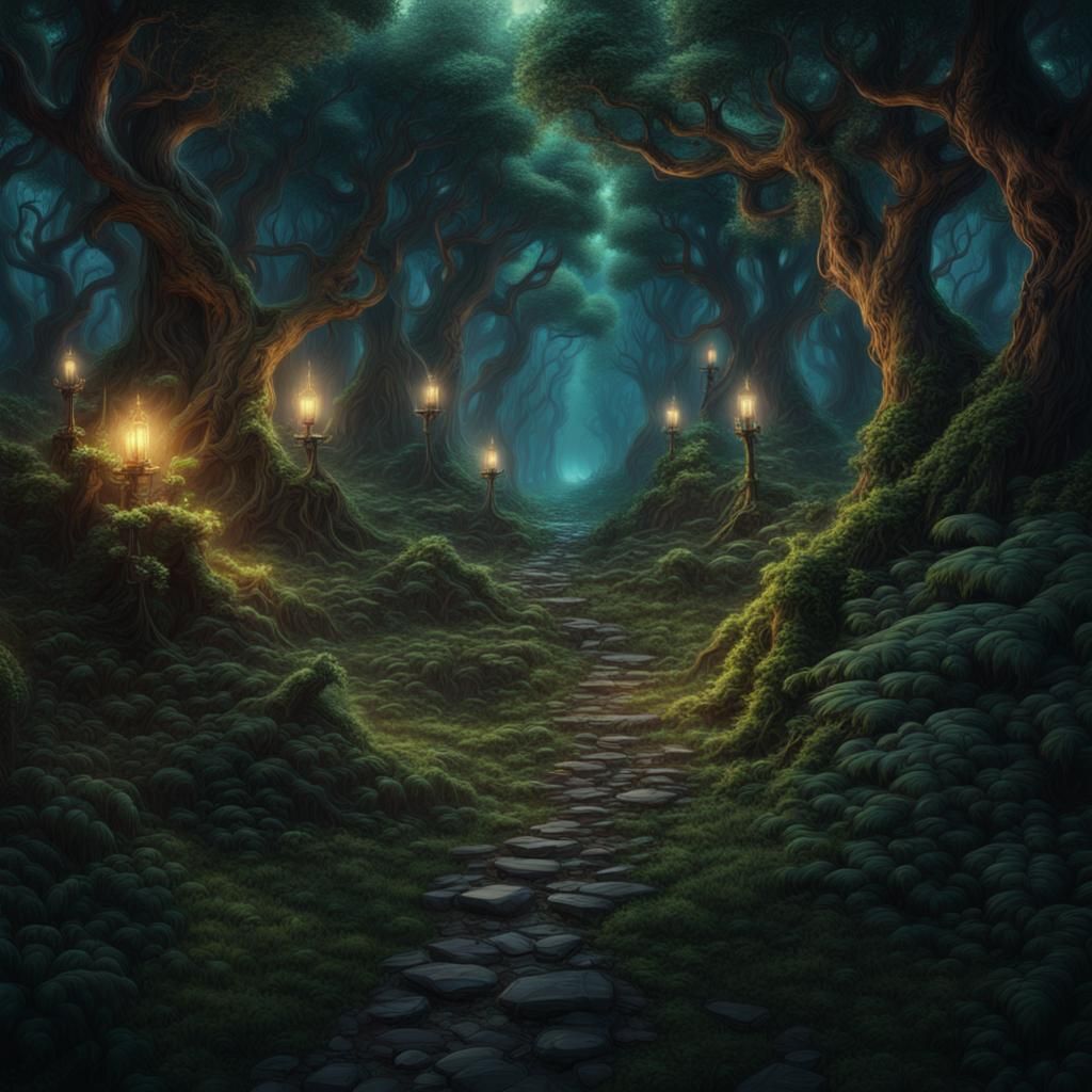 Night Fantasy Forest Digital Matte Painting