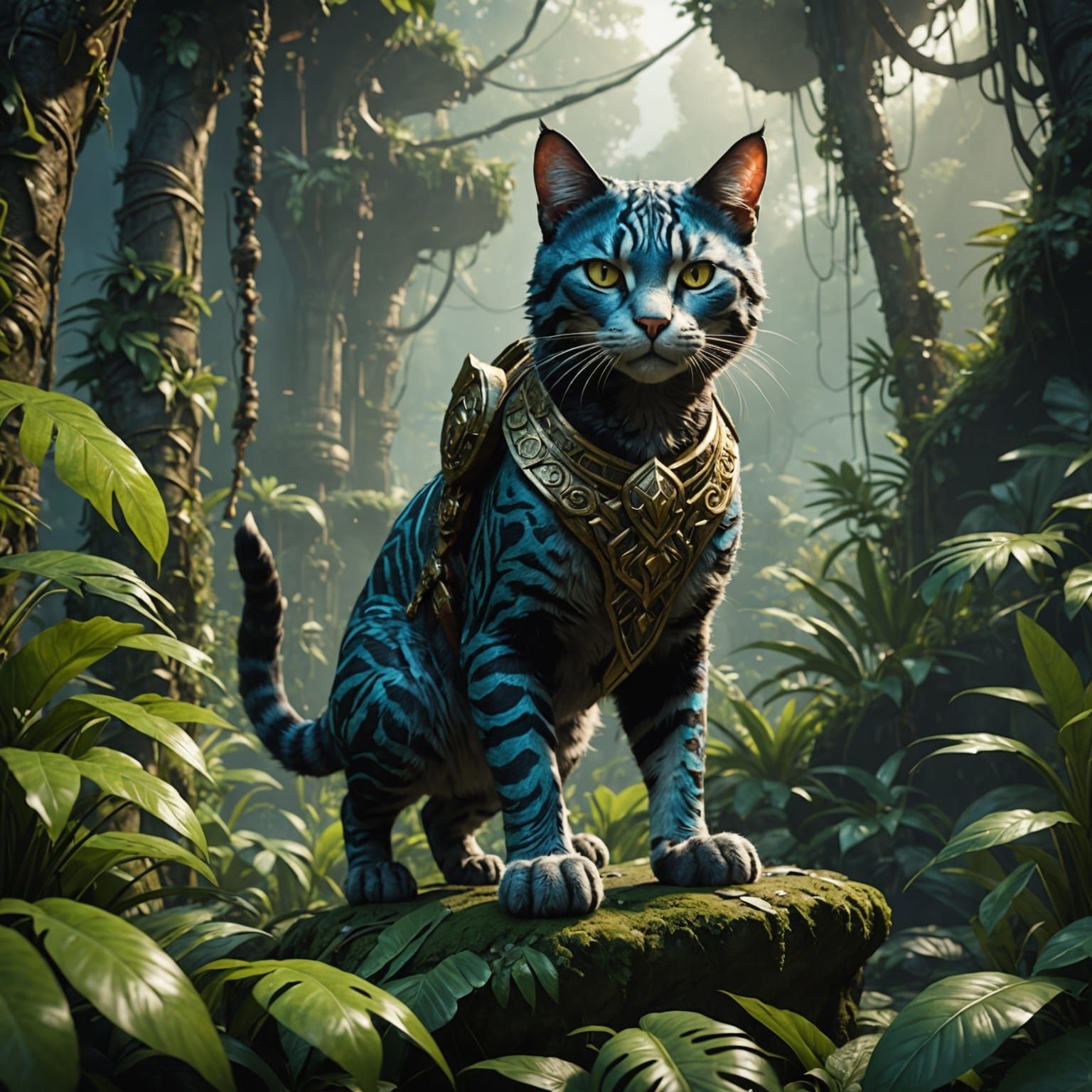 Jungle Warrior Cat in Detailed Matte Painting