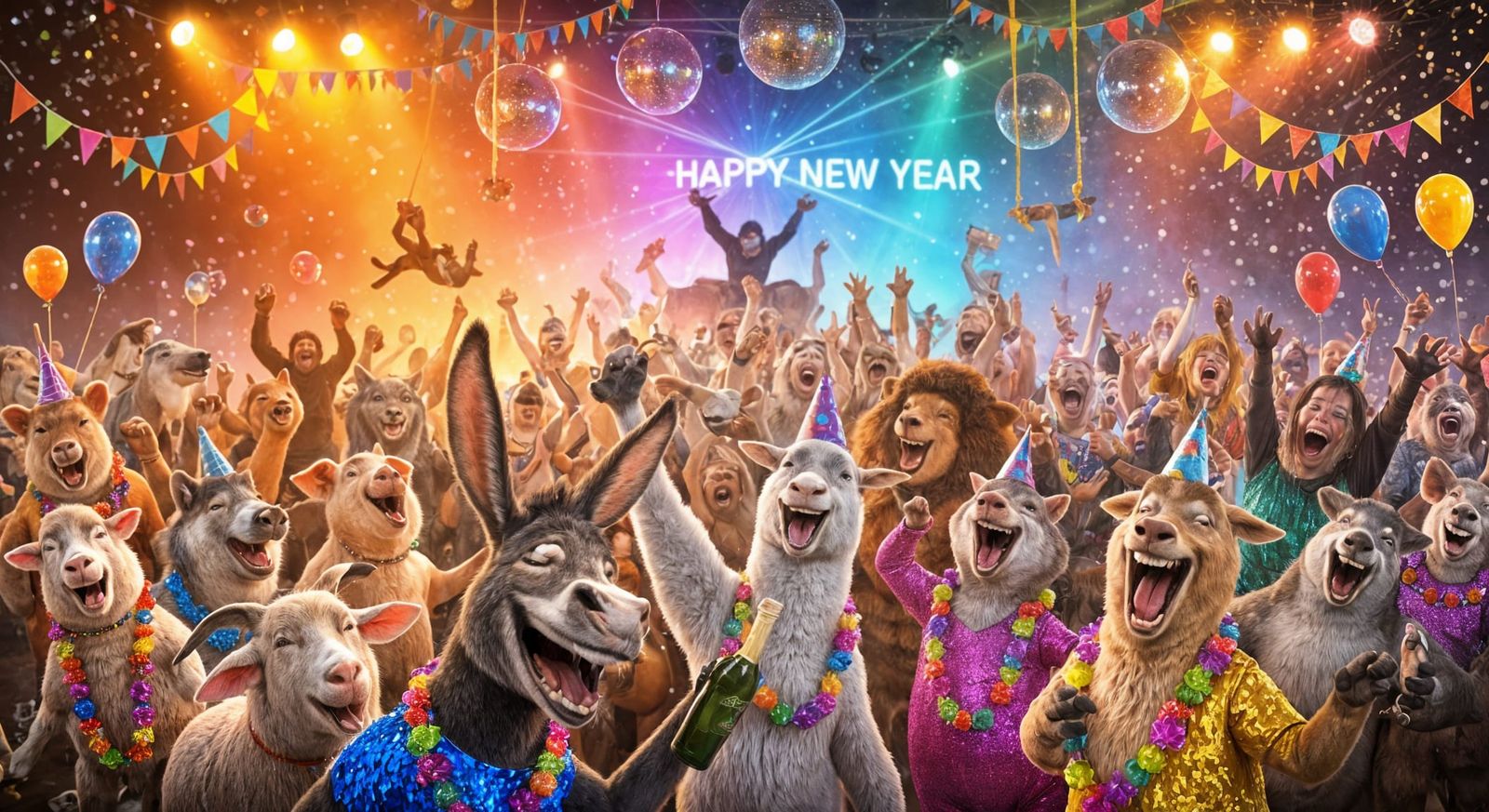 Joyful Animal Rave Party Celebrating New Year