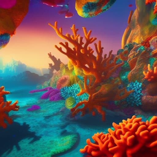 Colorful Coral Reef Treasure: Detailed Matte Painting
