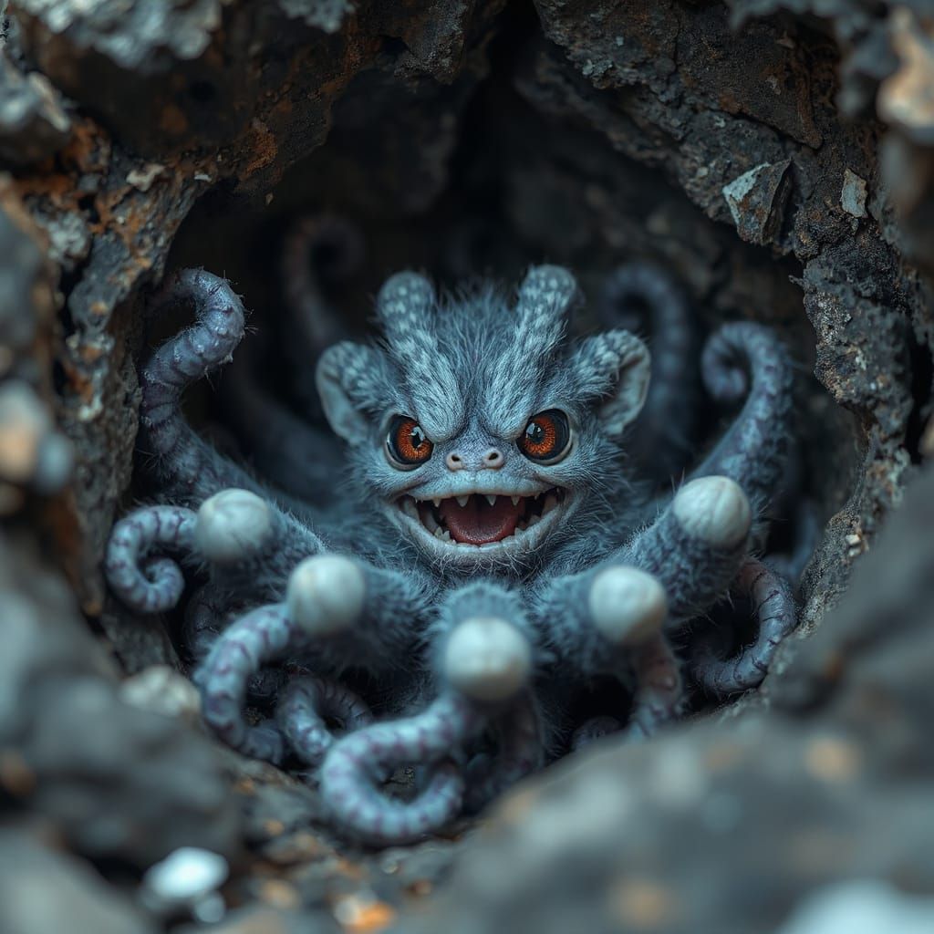 Creepy Cute Furry Monster with Neon Stripes